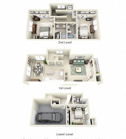 Floor plan for 3 beds, 3 baths, 1532 sqft